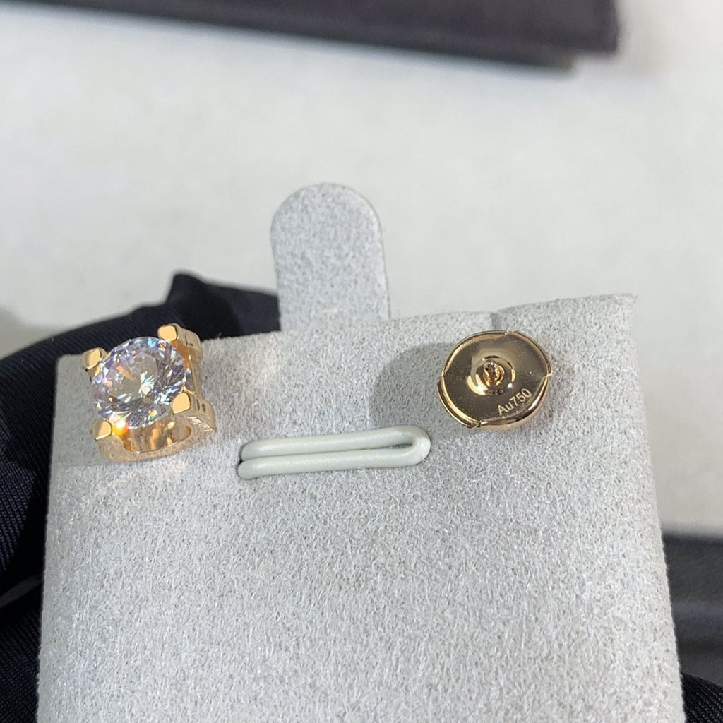 CARTIER 6MM DIAMOND PINK GOLD STUD EARRINGS