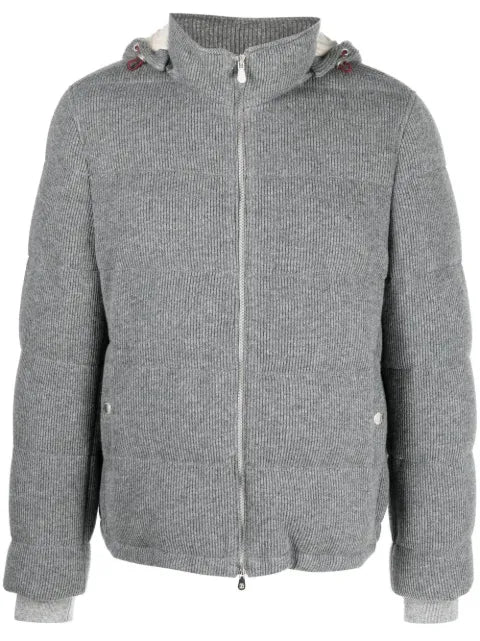 Brunello Cucinelli ribbed padded hooded cashmere jacket