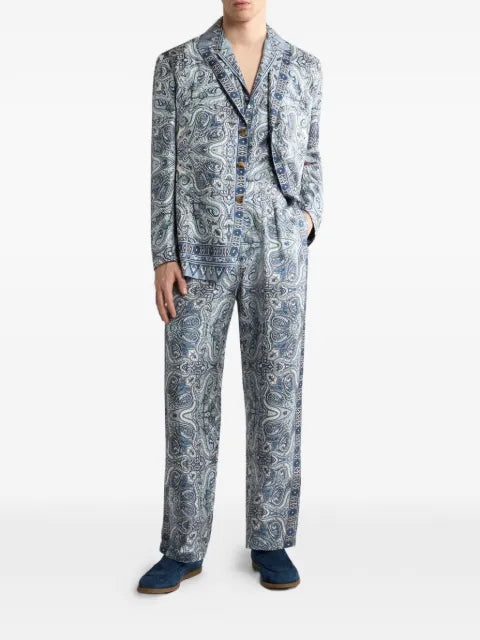 ETRO single-breasted silk jacket with placed pocket-square paisley print