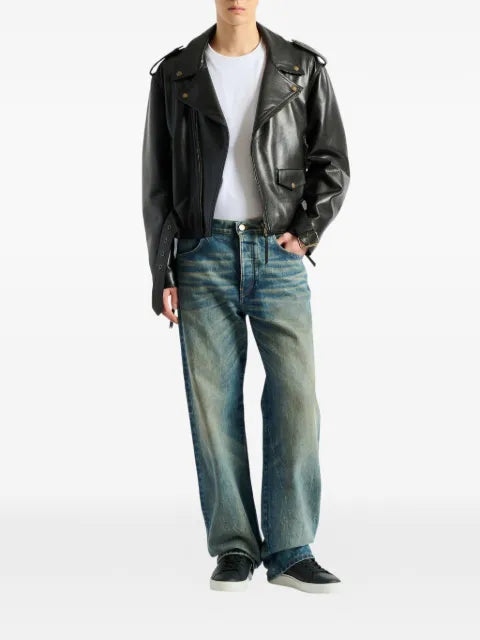 Balmain textured leather biker jacket