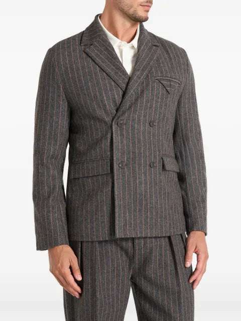 Manière De Voir Didier in grey double-breasted wool pinstripe suit blazer