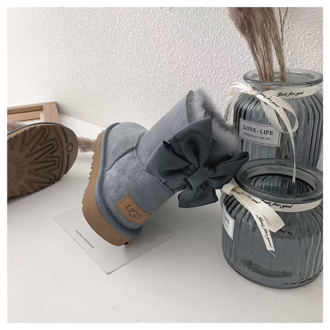 Grey Elegant Bow Detail Ankle Boots — New Arrival | In Stock