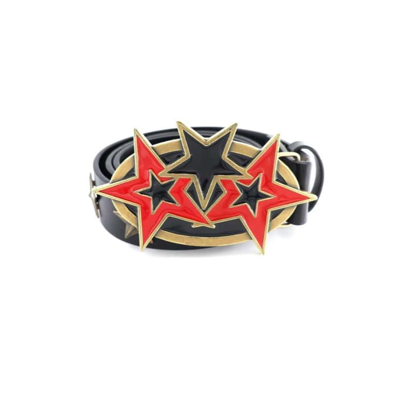 SANSLAWS Leather Belt Vintage Bronze Star Metal Buckle Punk Waist Belt