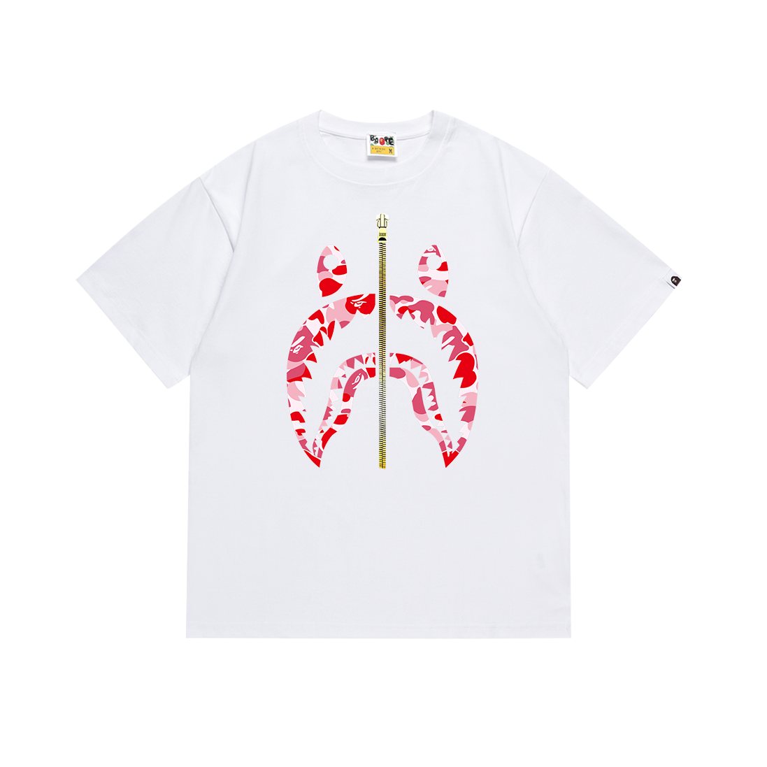 BAPE Shark Zip Graphic T-Shirt - Red/Pink Camo