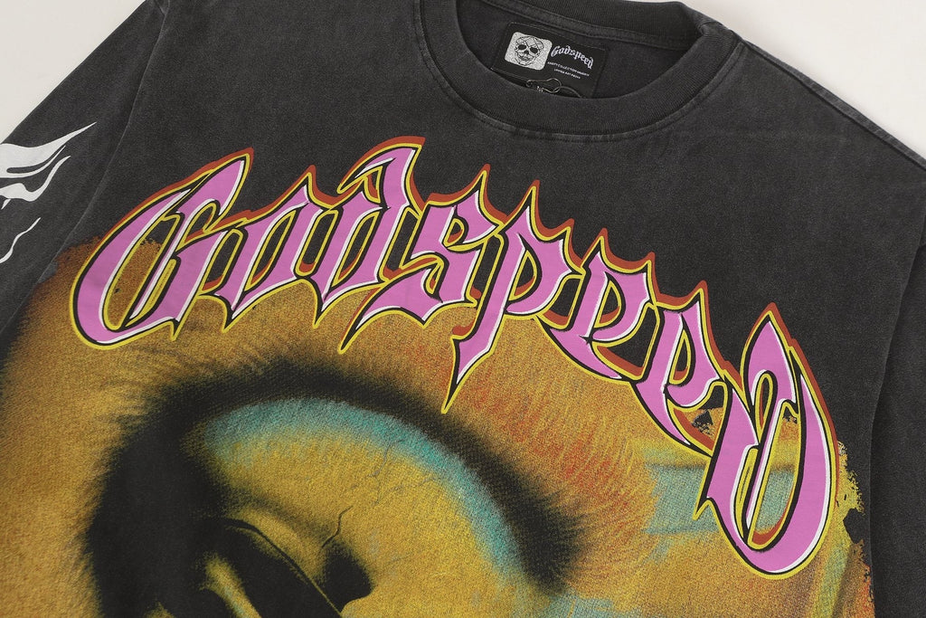 Godspeed Skeleton Graphic Washed Black Long-Sleeve T-Shirt