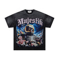 MAJESTIK Washed Black Astronaut Rose Graphic T-Shirt
