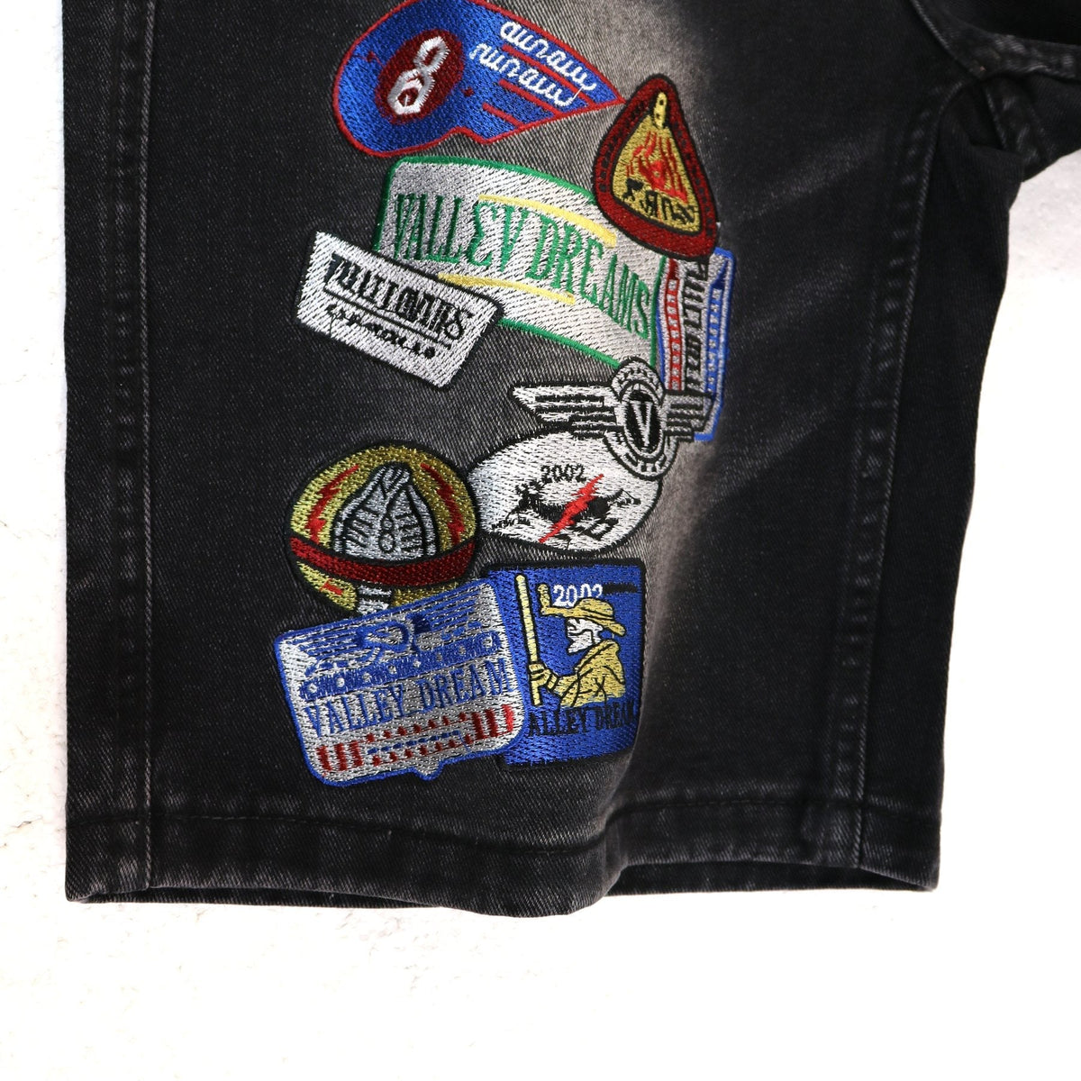 VALE SPORTS DIVISION Patch Embroidered Studded Denim Shorts