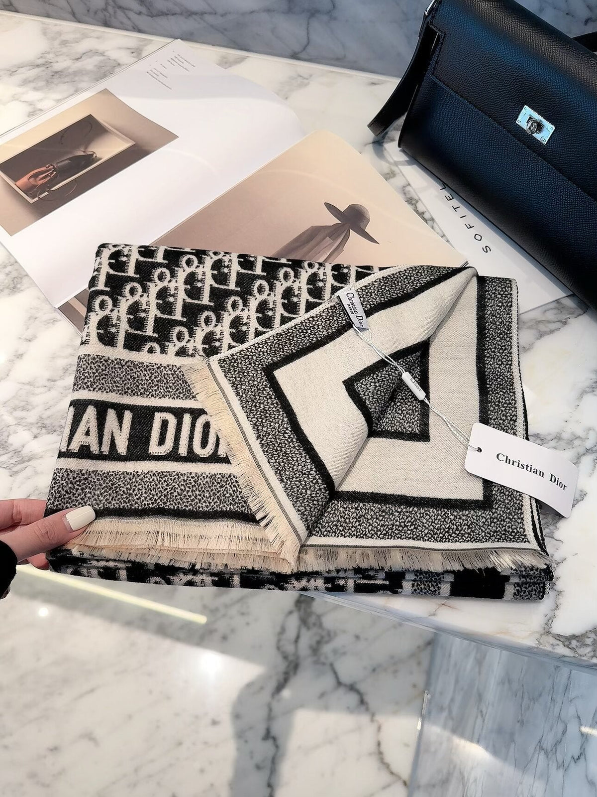 Dior Style Geometric Monogram Scarf