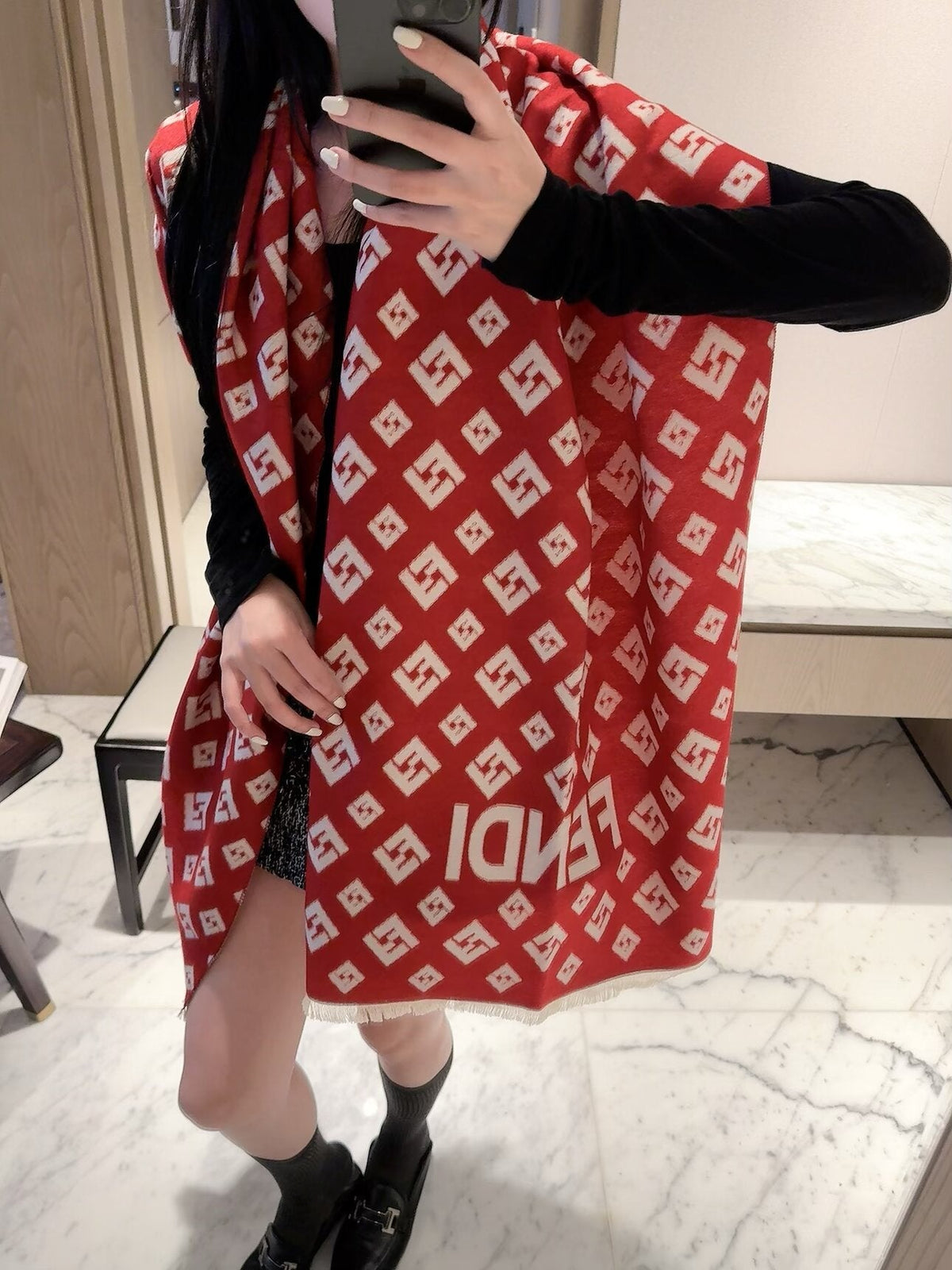 Dior Style Geometric Monogram Scarf