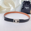CELINE CL MEDIUM 25 MM REVERSIBLE FRAMED TRIOMPHE BELT BLACK AND BRONZE BROWN CALFSKIN SILVER HARDWARE