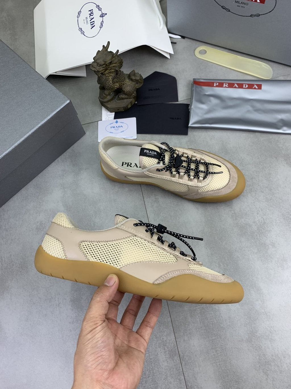 Prada Paneled Low-Top Sneakers