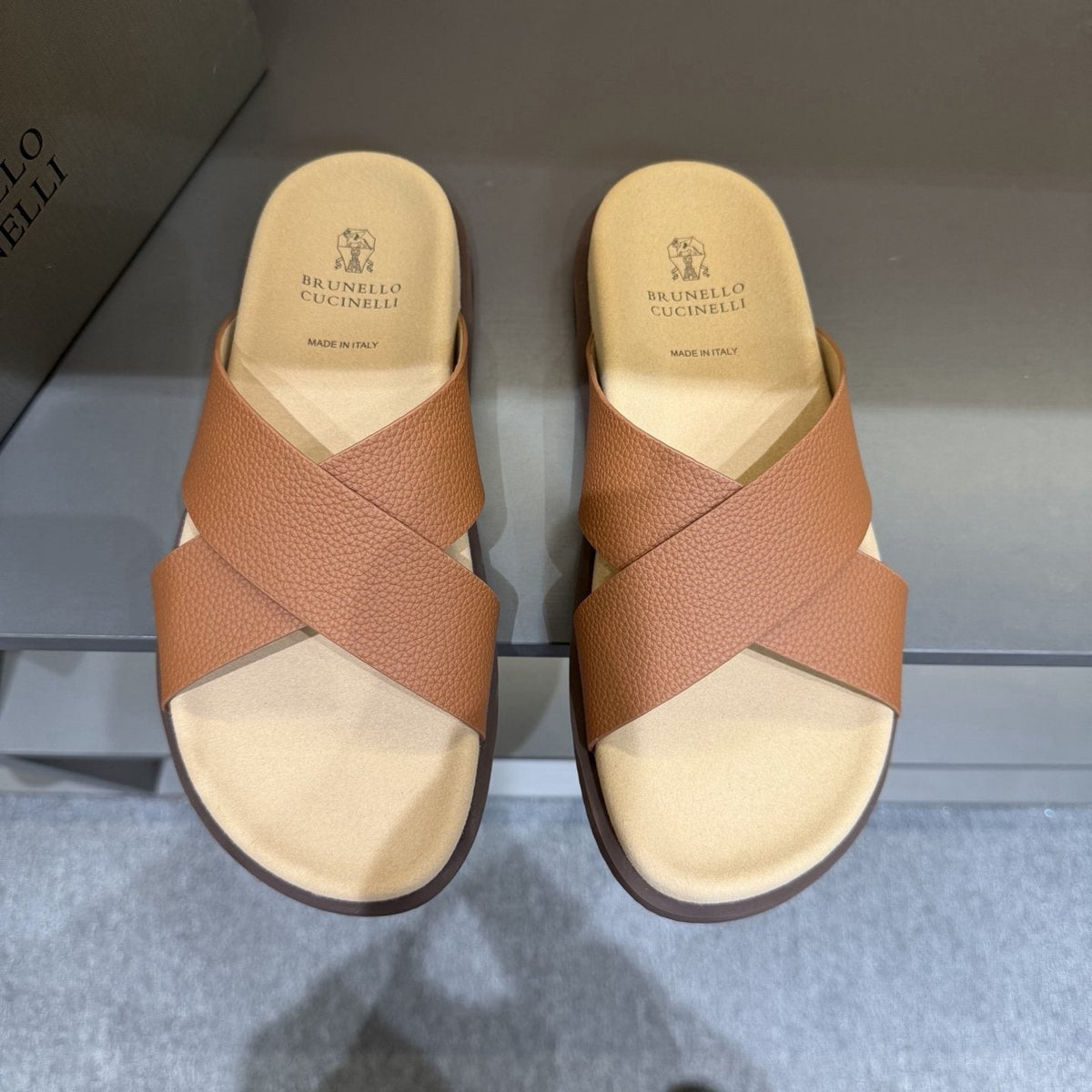Brunello Cucinelli Men's Cross-Strap Slide Sandals - Contoured Footbed