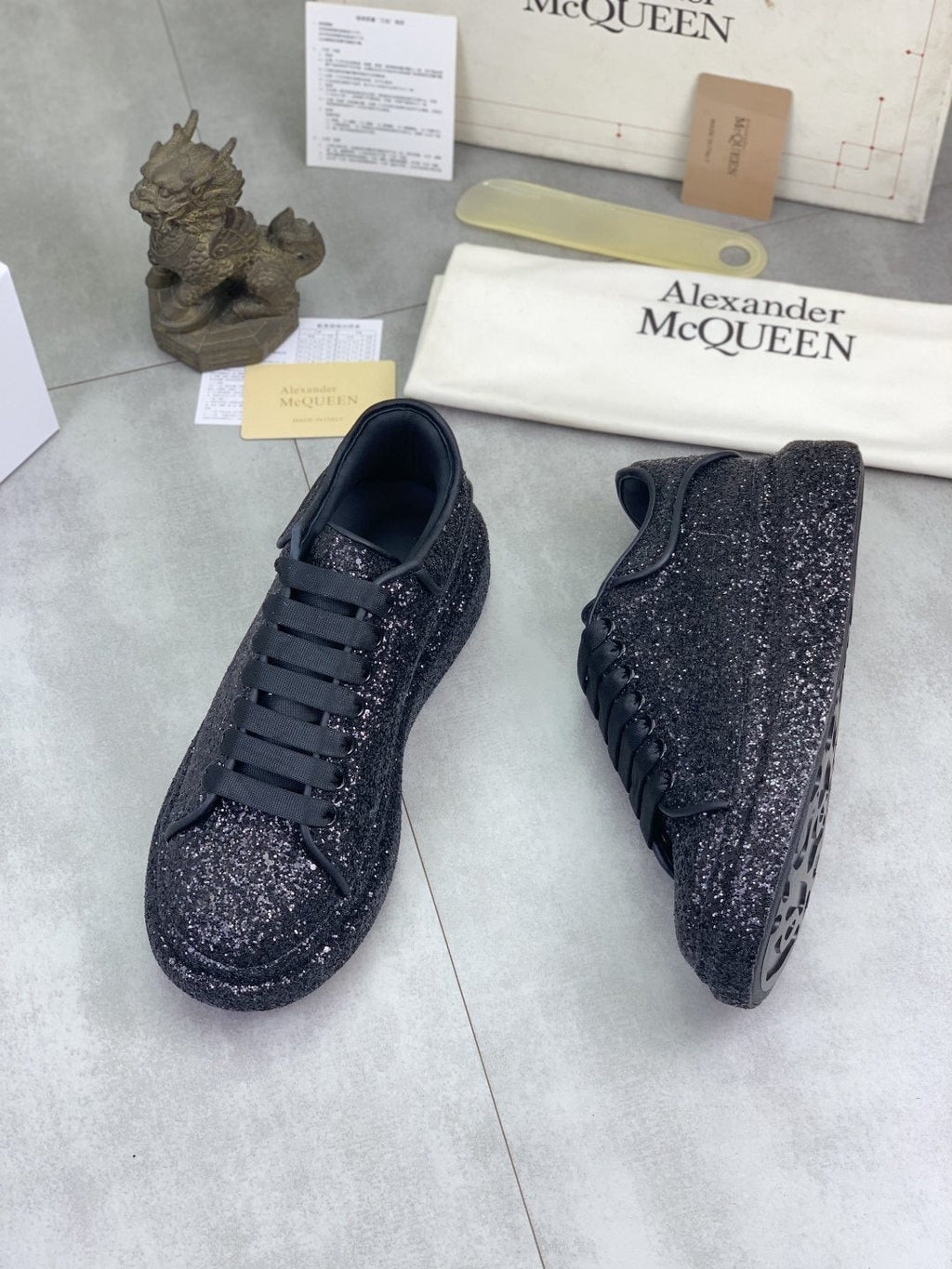 Alexander McQueen Black Glitter Low-Top Sneakers