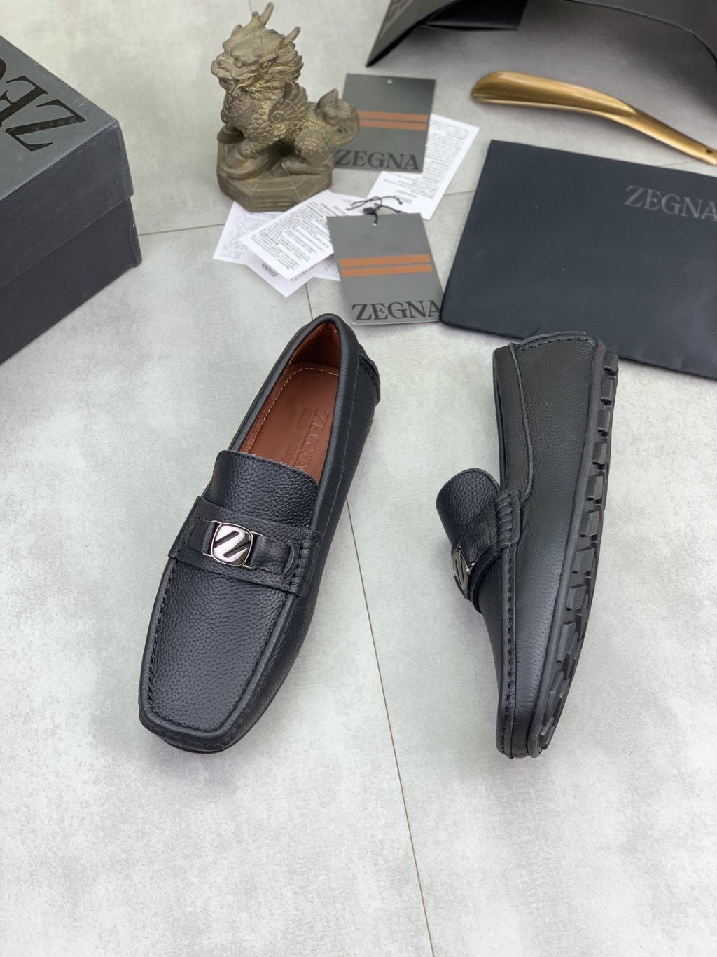 Zegna Square-Toe Leather Loafers