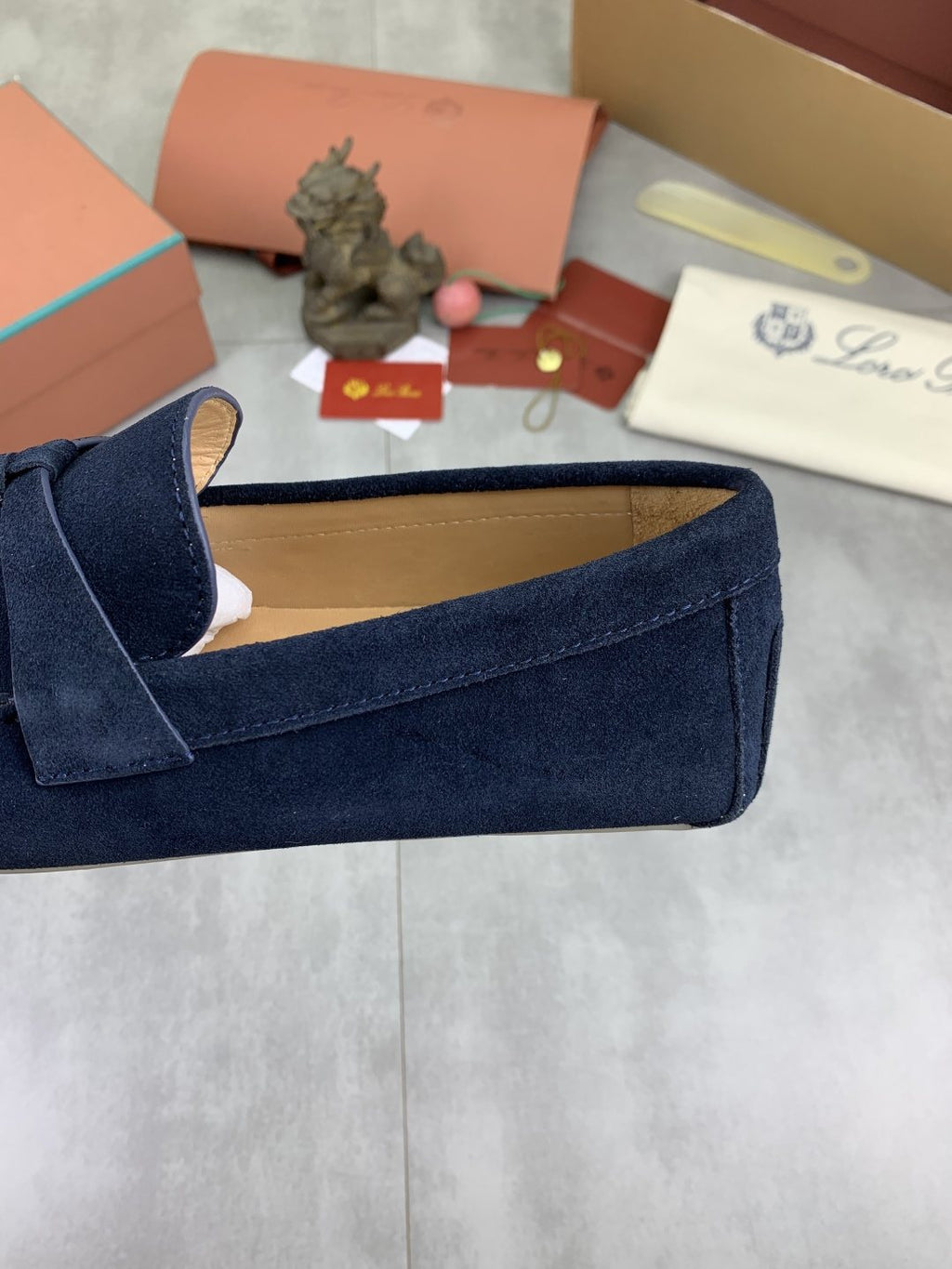 Loro Piana Navy Blue Moc-Toe Loafers