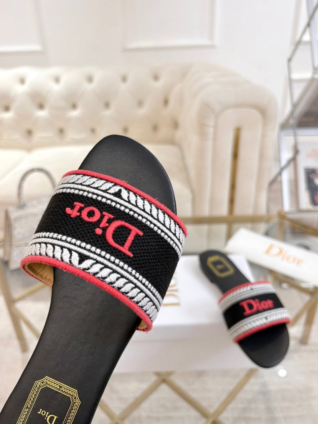 Dior Embroidered Logo Slide Sandals